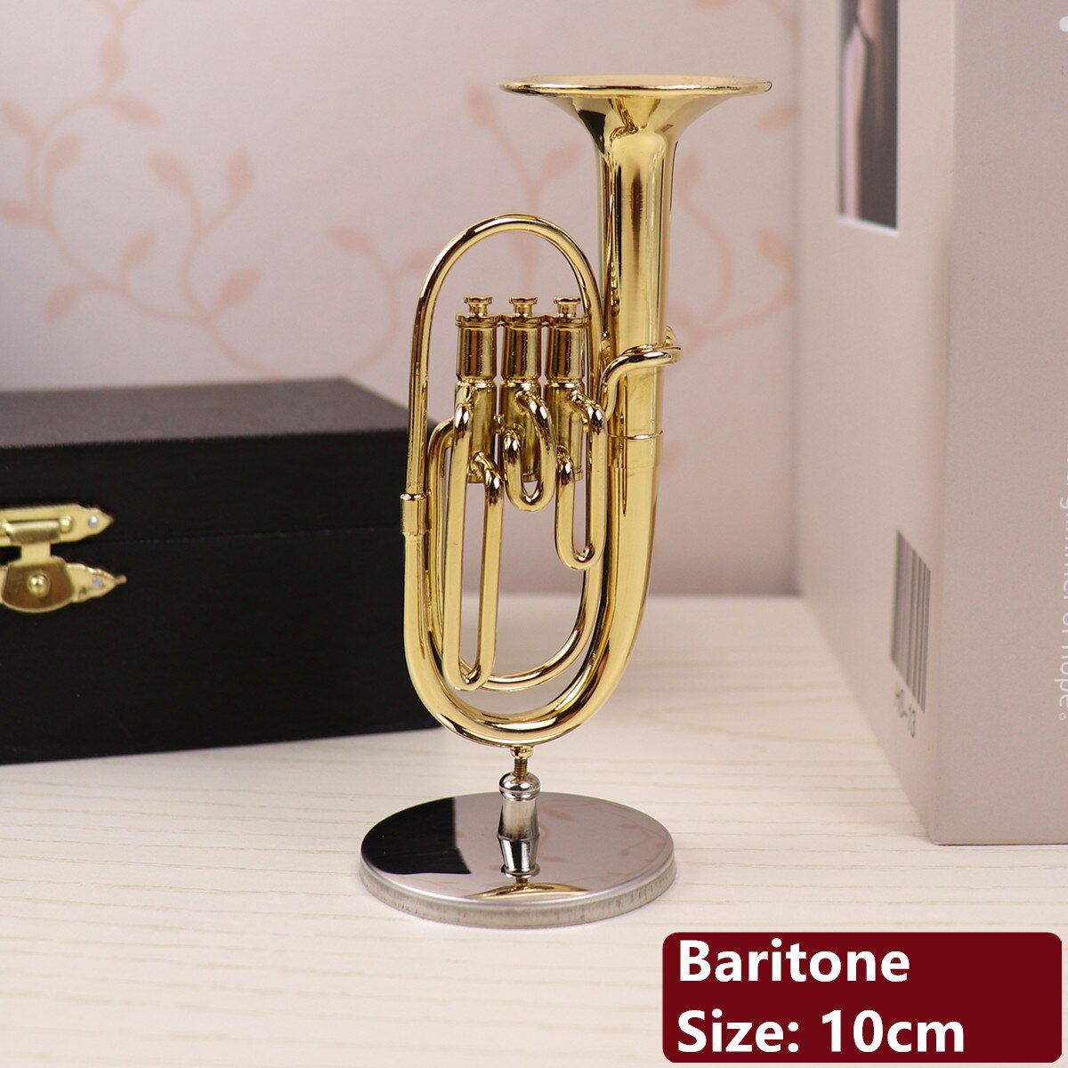 Dh Miniature Flute Clarinet Saxophone Trumpet Trombone French Horn Model Mini Musical Instrument Ornaments and Decoration: Baritone-10cm