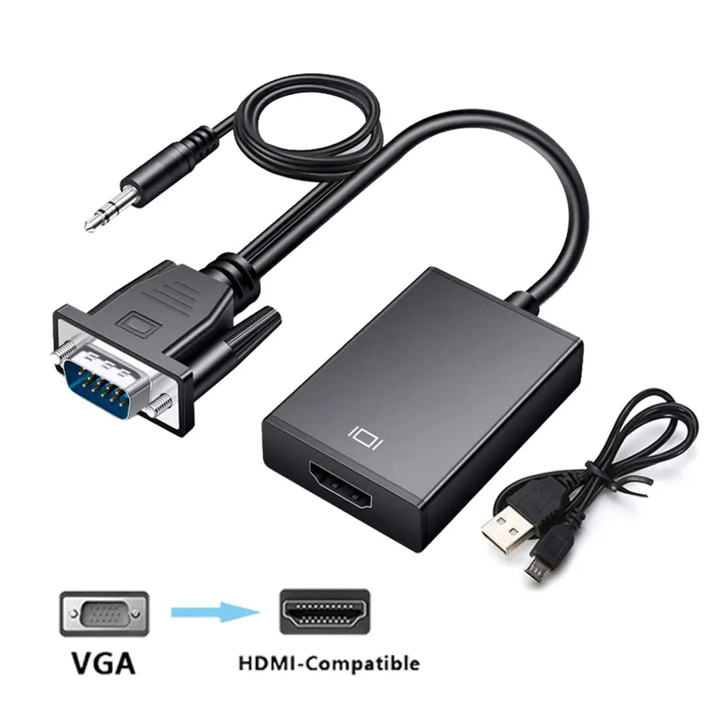 Câble convertisseur VGA vers HDMI Full HD 1080P, avec sortie Audio 3.5mm, adaptateur compatible HDMI pour PC portable vers projecteur HDTV: Default Title