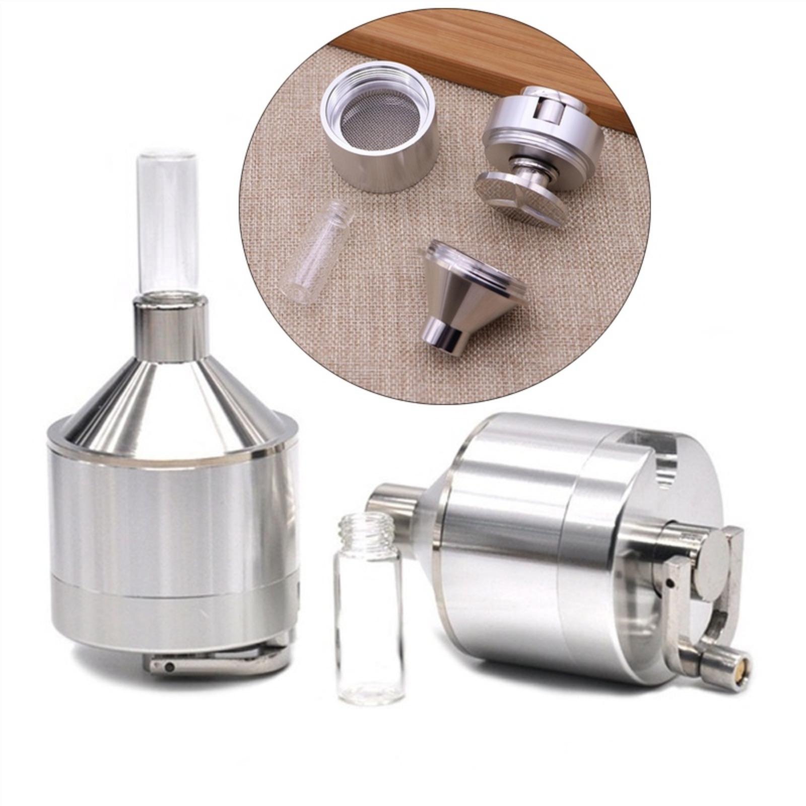 Trituradora de polvo metálico de aleación de aluminio molienda manual embudo con botella de vidrio tampón embudo trituradora de cigarrillos en miniatura de 44 mm / 56 mm de diámetro