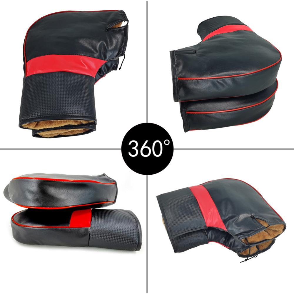 Gants de protection pour guidon de moto, 1 paire, en cuir noir, et épais, hiver