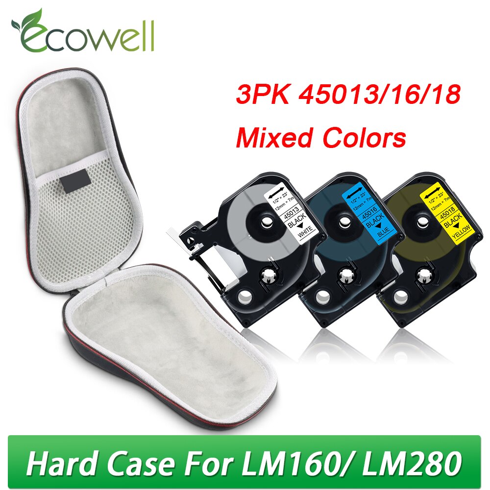 Ecowell przenośna torba podróżna dla Dymo LabelManager 160 280 D1 45013 LM160 drukarka do etykiet pokrowiec EVA ochronny podręczny schowek: 1 Case 3PK Set 2