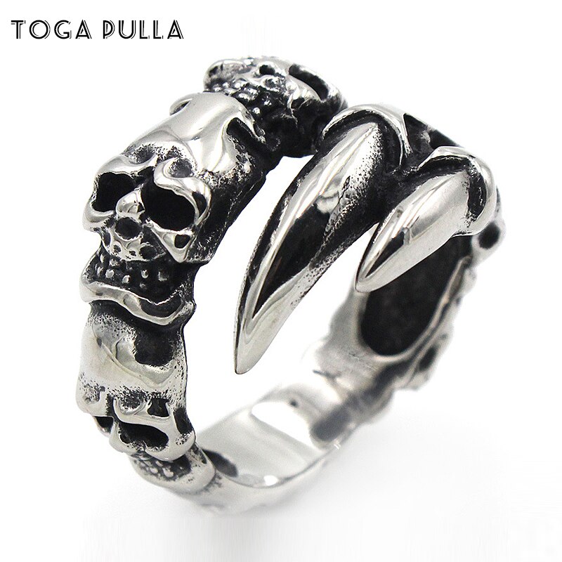 Vintage Punk Rock Beast Claw Ring Mannen Jongens Dominant 316L Rvs Biker Skull Ring Heren Hip Hop Sieraden