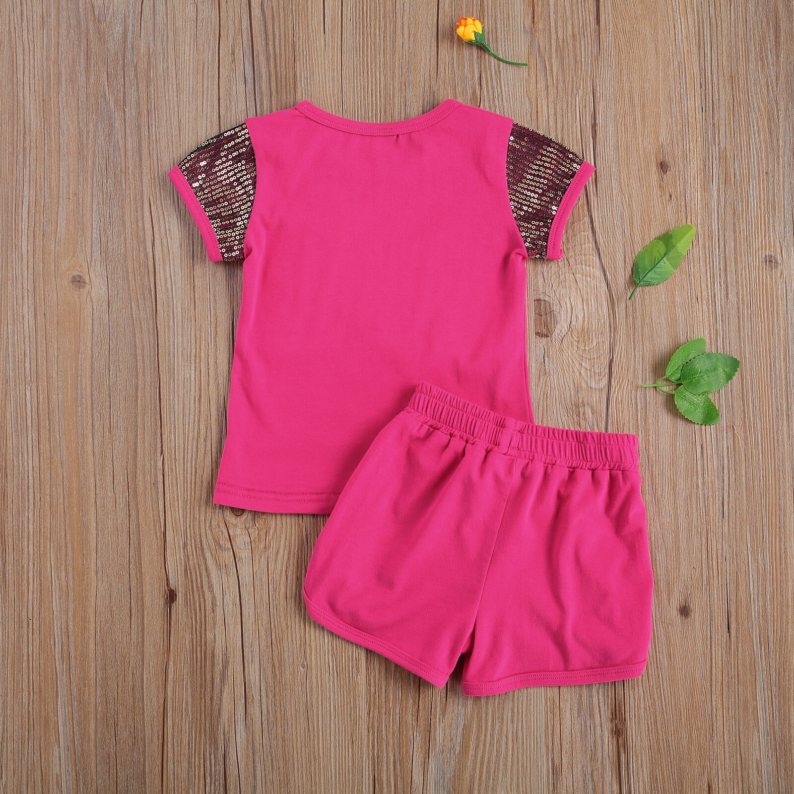 Valentine Kinderen Twee Delige Set, baby Meisjes Pailletten Kleuraanpassing Korte Mouwen Ronde Hals Shirt Baby 'S Shorts Pak 2-7T