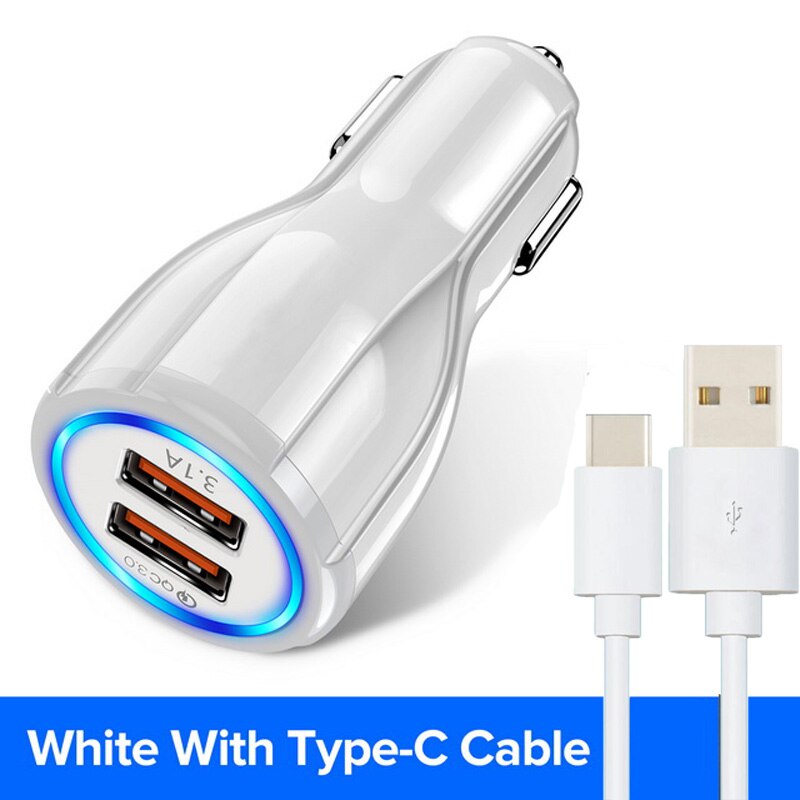 Schnelllade-autoladegerät mit 3.0 usb-anschlüssen für samsung  a82 a52 a32, 5g 50 und 30 pro (usb-c-kabel): Ladekabel weiß