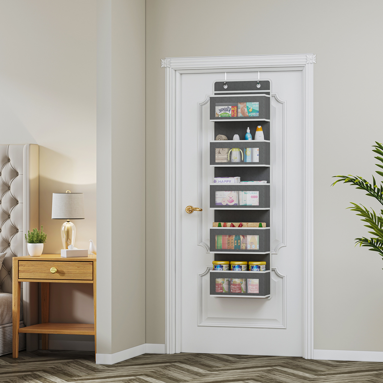 Organizador colgante sobre la puerta, 1/3/4/5 bolsillos grandes sobre la puerta, montaje en pared, ganchos de almacenamiento, ropa para baño y dormitorio