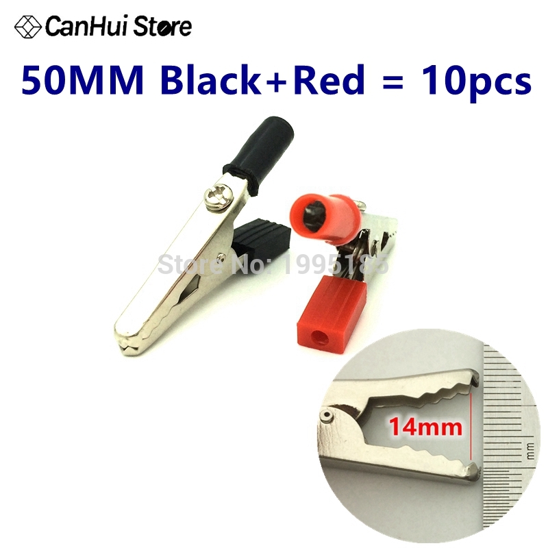 10 stk imc 30/45/50mm plasthåndtak testprobe metallkrokodilleklemmer: 50mm rød-svarte 10 stk