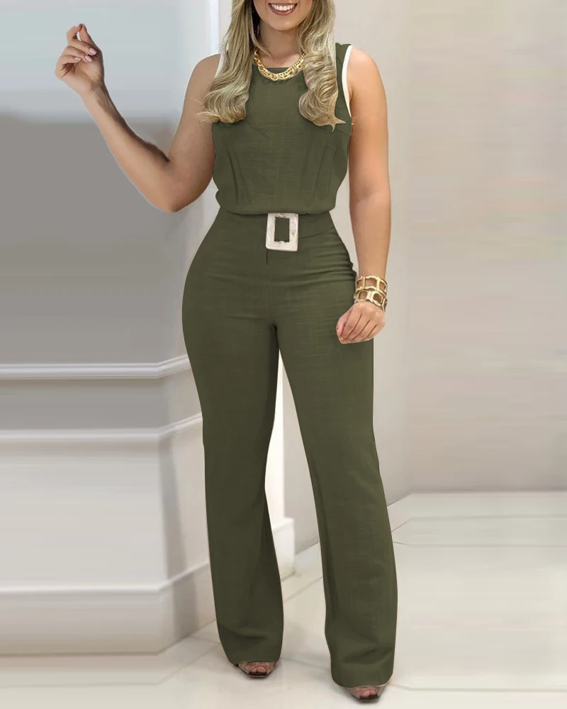 Frauen ärmellose schlichte Ernte oben sexy hohe Taille dünne Bodycon lange Schlauch zwei Stück Anzug aufflackern Hosen mit Gürtel: XL / Grün