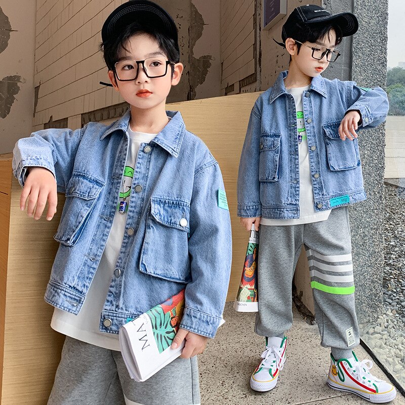 Ragazzi adolescenti cappotti per bambini giacche di jeans nuova primavera manica lunga abbigliamento per bambini abbigliamento per bambini colletto rovesciato top 8 10 12 Y