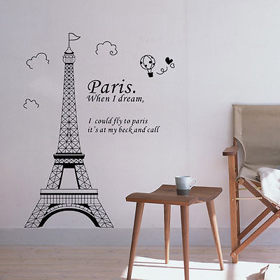 Paris Eiffel Tower Wall Sticker Vinyl Quote Art Decals Home Mural Bedroom Decor