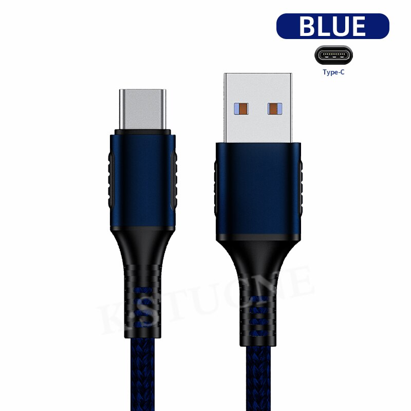 Cabo de dados usb tipo c 5a, fio de carregamento rápido para huawei p20 lite honor 20 10 9 pro 3.1 cabo xiaomi redmi note 8 7 pro tipo c: Azul