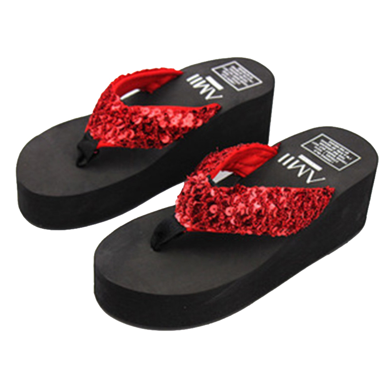 Women Flops Solid Slides Women Sandals Women Thickness Sequin Shoes Zapatillas Shoes Slippers Beach Shoes: red / 39