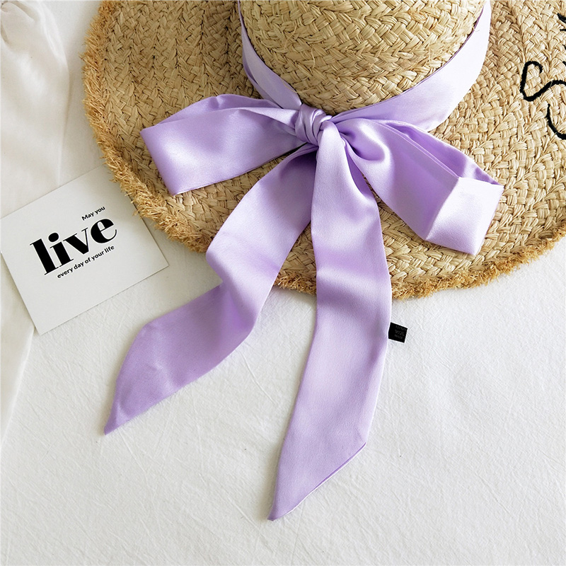 Solid Color Small Neckerchiefs Women Long Ribbon Hairband Satin Silk Scarf Lady Belt Tie Handbag Ribbons Hair Scarves: Light Purple
