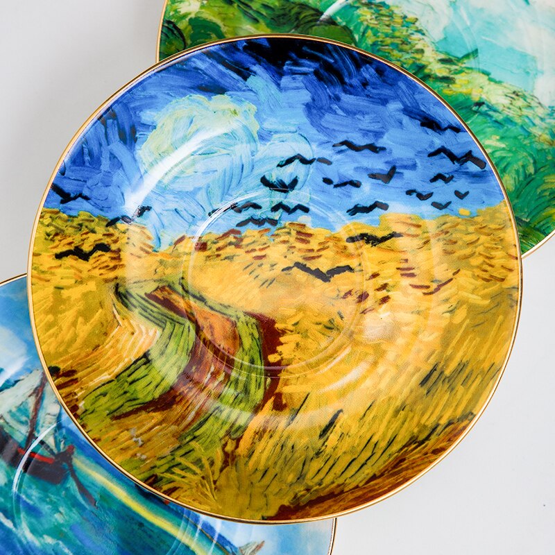 Juegos de té exquisitos pintados, tazas y platos de café Van Gogh, cerámica y negocios