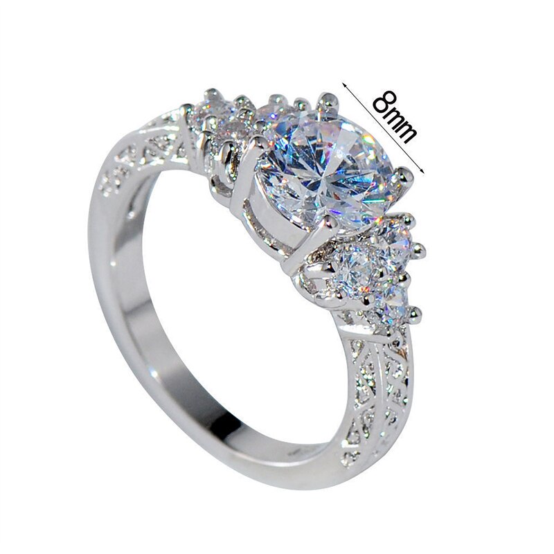 Beautiful Silver Crystal Zircon Ring Size 6/7/8/9/10 for Bride Women