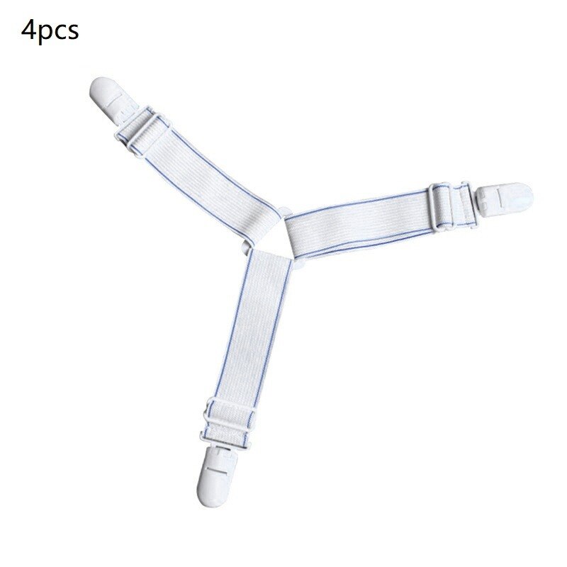 BedSheet 4Pcs/set Elastic Bed Sheet Strong Clip Grippers Bed Sheet Adjustable Bed Sheet Clip Bed sheet Belt Fastener Mattress: Blue white 4Pcs