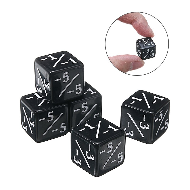 Mayitr 5pcs Black -1/-1 to -6/-6 6 Side Counter Dice Party Board Game Playing Fun Arithmetic Dice