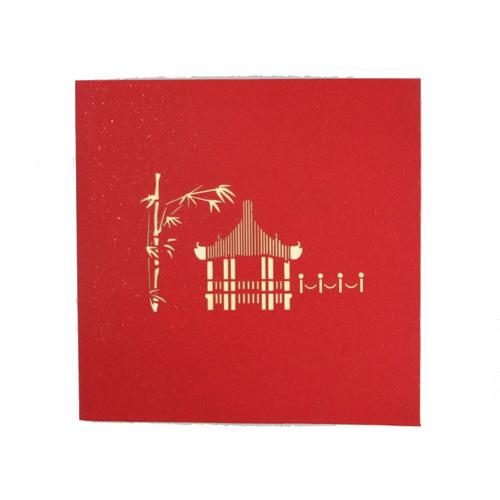 Vendite calde!!! Invito della cartolina d'auguri di pop-su del modello del padiglione del giardino della cina 3D di nuovo arrivo retrò: Default Title