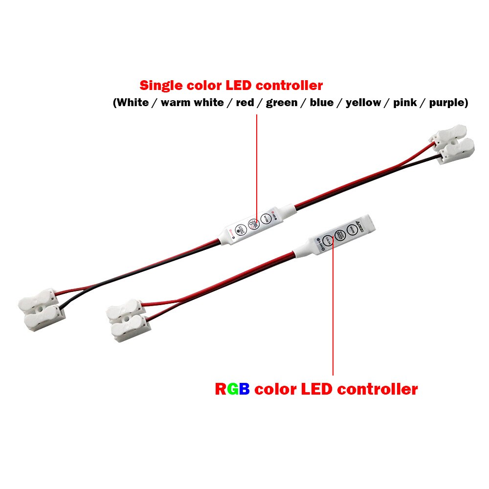 Mini Led Controller DC5V-24V 3 Sleutels Een Kleur en RGB Controller met 2Pin Connectors Dimmer voor 5V 12V 24V LED Strip Licht JQ