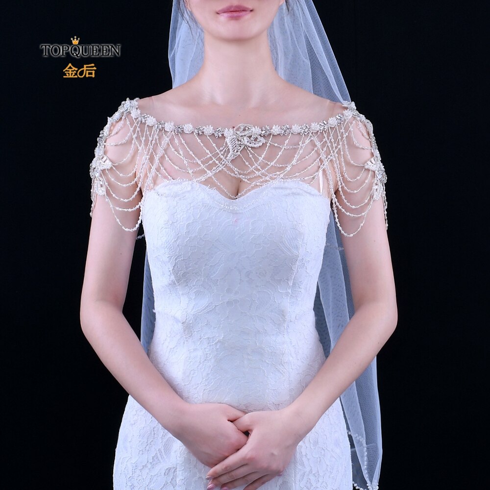 TOPQUEEN G10 Crystal Bling Beaded Bridal Wraps Beading Lace Wedding Shawl Jacket Bolero Wrap Bride Coat Cape Boleros Party Shrug: G13
