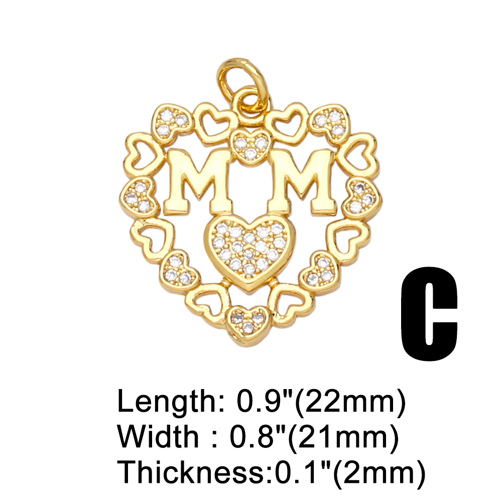 Ocesrio mother's day charm for jewelry making, gold-plated copper cubic zirconia, mother's day present pendant pdta 723: C