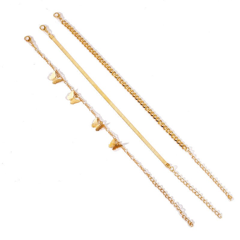 Modyle Bohemia Snake Chain Anklet Set For Women Trend Gold Color Butterfly Anklets Foot Bracelet Beach Jewelry