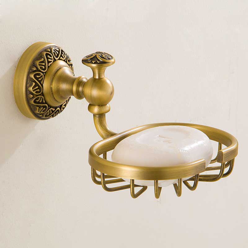 Antikke messing badeværelsesglas og holder vægmonteret dobbelt keramisk kop messing rack badeværelse tilbehør: Sæbeholder
