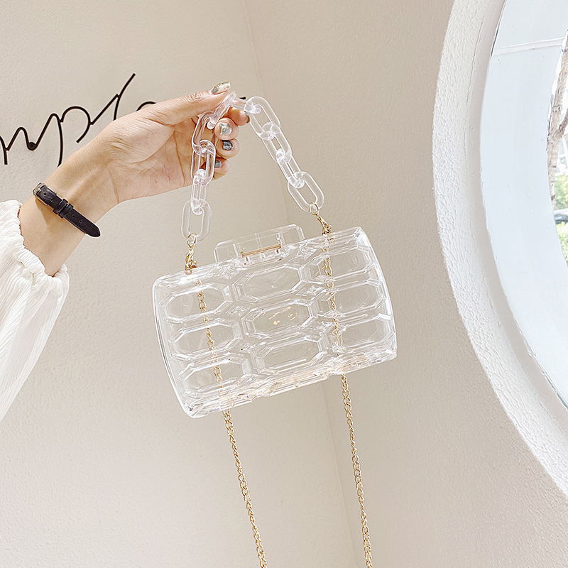 Acryl Transparante Plaid Clutch Bag Zomer Avondtasje Vrouwen Makeup Box Meisjes Pvc Schouder Keten Tas Plastic Clear Clutch