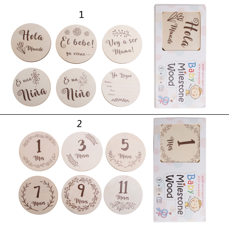 6 Stks/set Handgemaakte Baby Milestone Kaarten Pasgeboren Maandelijkse Opname Kaarten Spaans Taal Letters Bloemenprint Photocards Zuigelingen