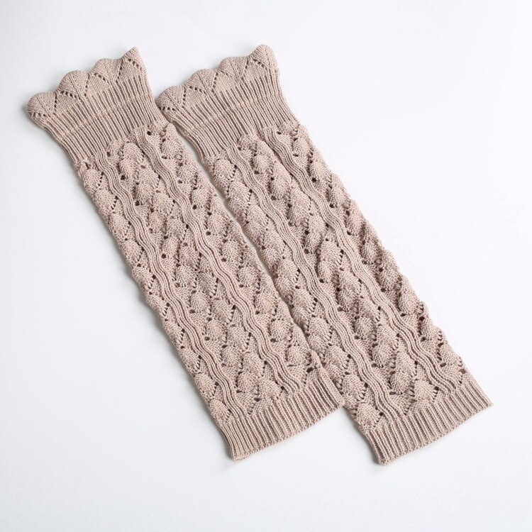 Imitation lace long Leg Warmers knitting Korean socks pick holes turn mouth pile socks SA300: beige