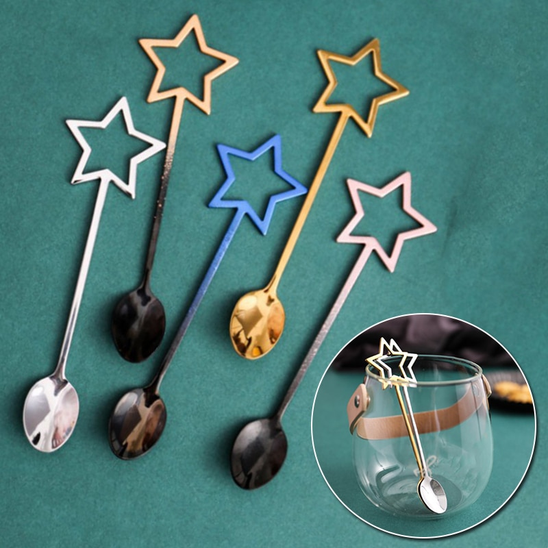 Stainless Steel Coffee Spoon Star Shape Dessert Ice Cream Tea Spoon Drinking Stirring Spoon Flatware Kitchen Accessories