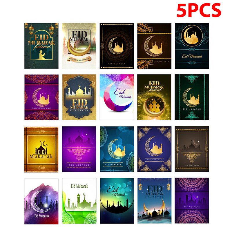 5pcs/set EID MUBARAK Greeting Card Muslim Eid Mubarak Ramadan Blessing Card Ramadan Decoration Festival Card Wish Card