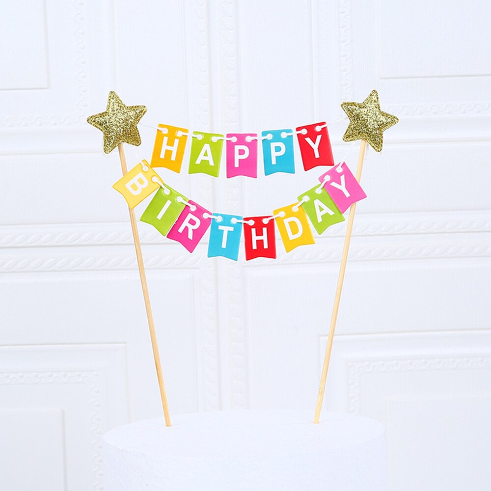 Tårta grattis på födelsedagen liten flagga cupcake bröllopsdagsfest logotyp barn baby shower födelsedagstårta dekoration: Blandad gul