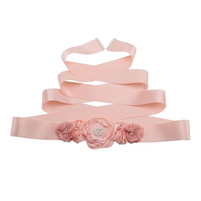 Cinturones de cintura de color verde esmeralda y melocotón para mujer y niña, cinturón largo de flores, pretina nupcial para boda, accesorios de vestido de: peach