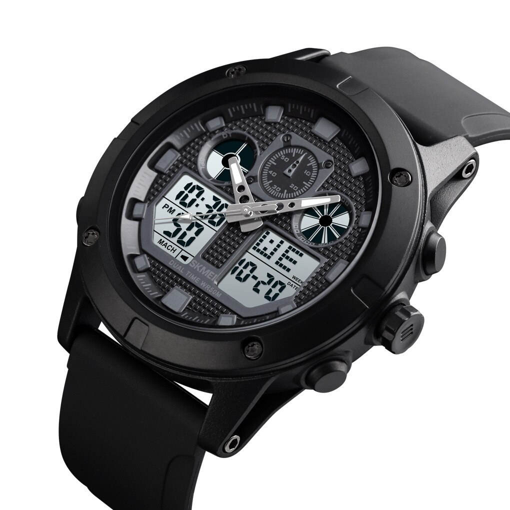 Sport Horloges Heren Digitale Horloge 2 Time Display Klok Waterdichte Mannelijke Horloges Relogio Masculino Relojes Hombre: Black