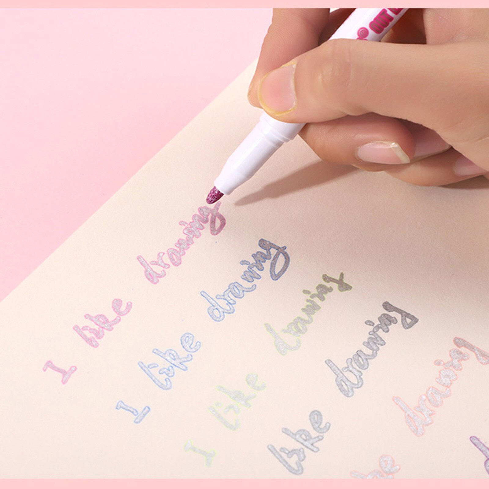 Dubbele Lijn Pen Metallic Kleur Magic Overzicht Markeerstift Diy Album Highlighter Markeerstiften Schilderen Kantoor Schoolbenodigdheden # G30