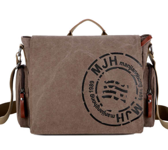 Manjianghong mænds vintage messenger tasker lærred skuldertaske mænd afslappet forretning crossbody skoletaske trykning rejse håndtaske: Kaffe