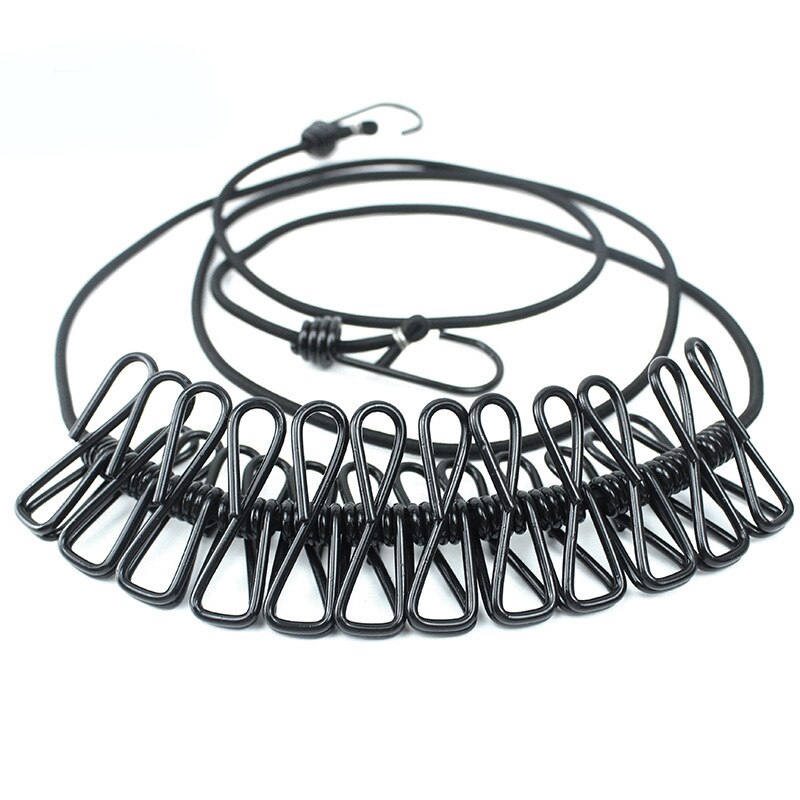 Portable Clothesline Windproof Clothes Rope Drying Rack Cloth Hanging Line Outdoor Camping Traveling Indoor Multifunction Tools: black
