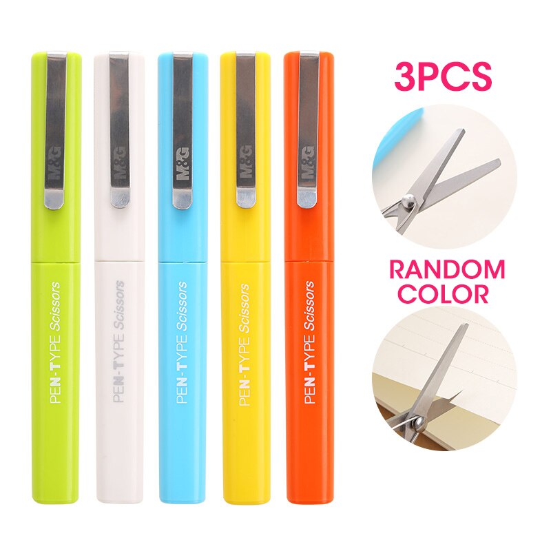 M&G SAFE Plastic Kids Scissors Children Flower Cutting Mini Andstal Paper Scissor Folding Craft Scissor for School Supplies: 3pcs Pen Scissors