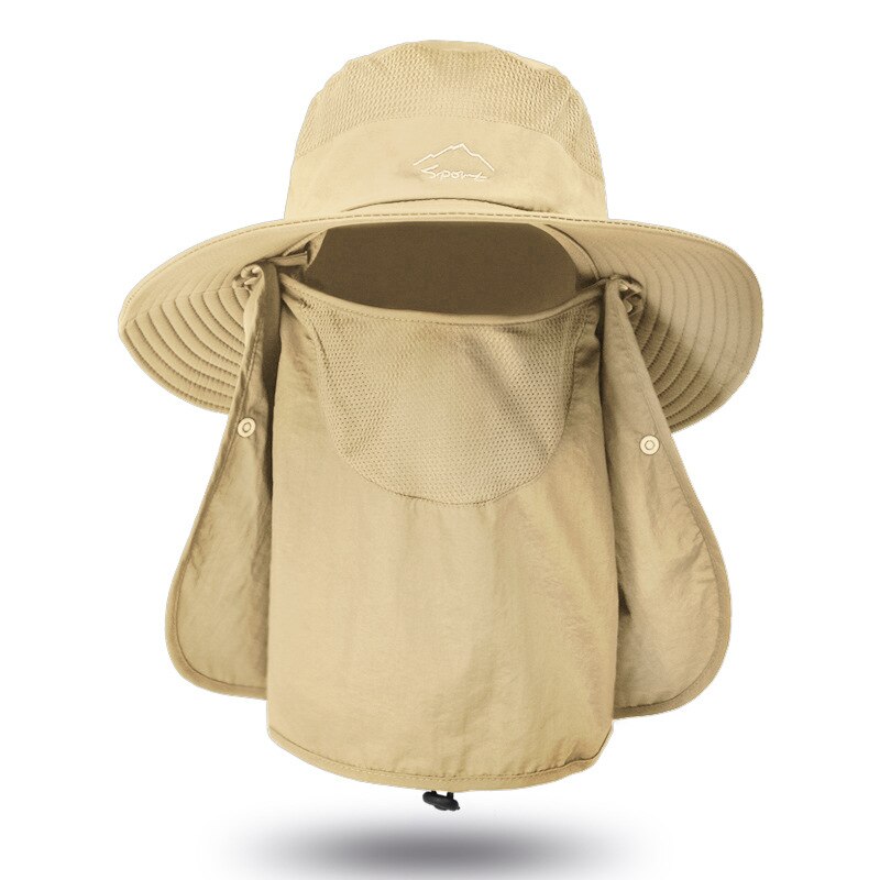 Camoland uv beskyttelse solhat til mænd hurtigtørrende fisker cap cap flap fiske hat aftagelig åndbar spand hatte: Khaki