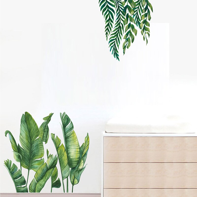 Tropisk plante væg klistermærke klæbende grønt blad tapet tv baggrund vægmaleri vægoverføringsbilleder stue soveværelse dekoration