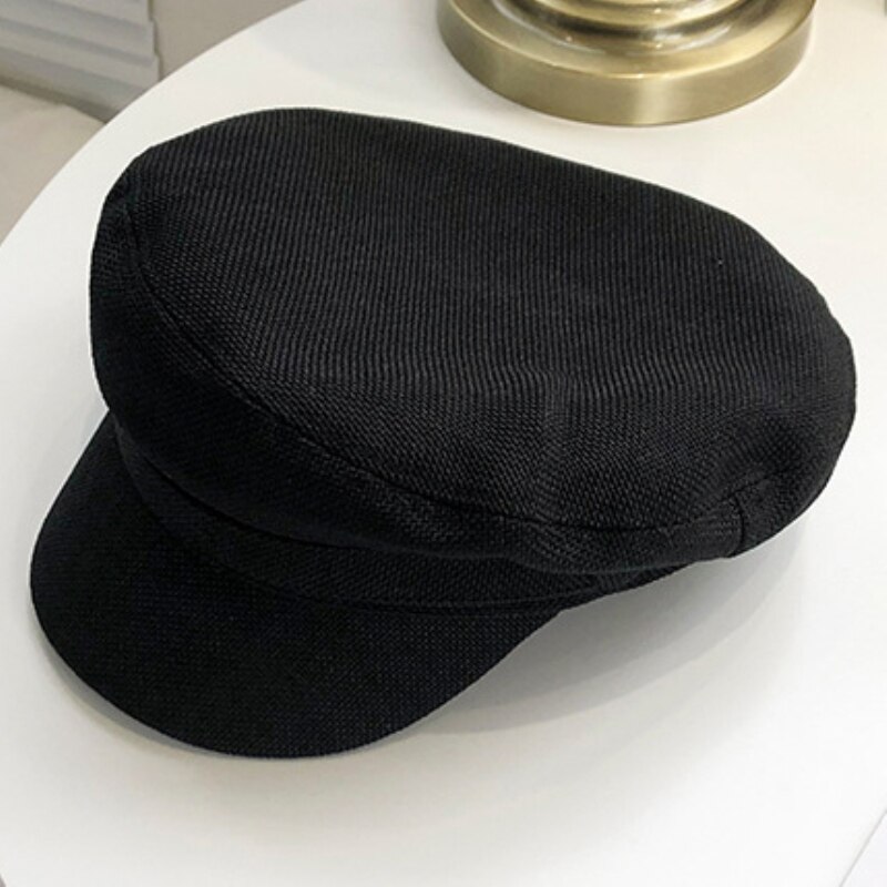 Mz2331 boina boné homem mulher plana capitão marinheiro boné de linho sólido artista pintor chapéu respirável primavera verão boina boné: Black