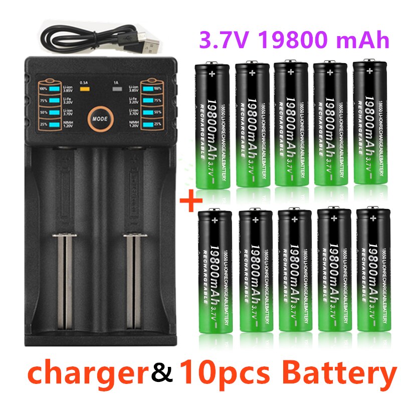 Baterías de litio 18650 para linterna, batería recargable de 18650 V, 3,7 Mah, Cargador USB, gratuita: Verde