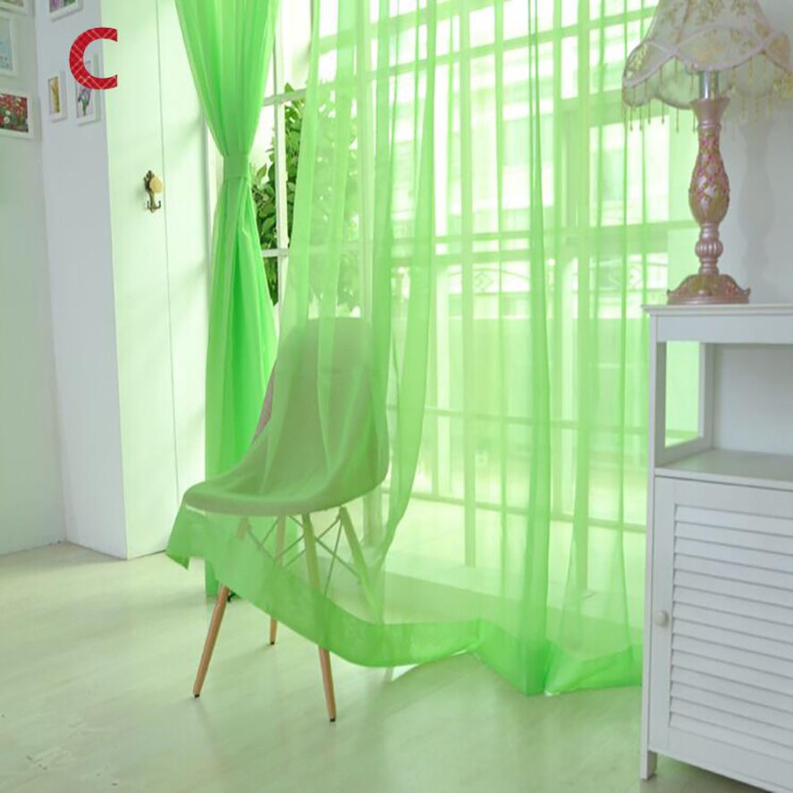 European and American style white Window Screening Solid Door Curtains Drape Panel Sheer Tulle For Living Room#sh: Green