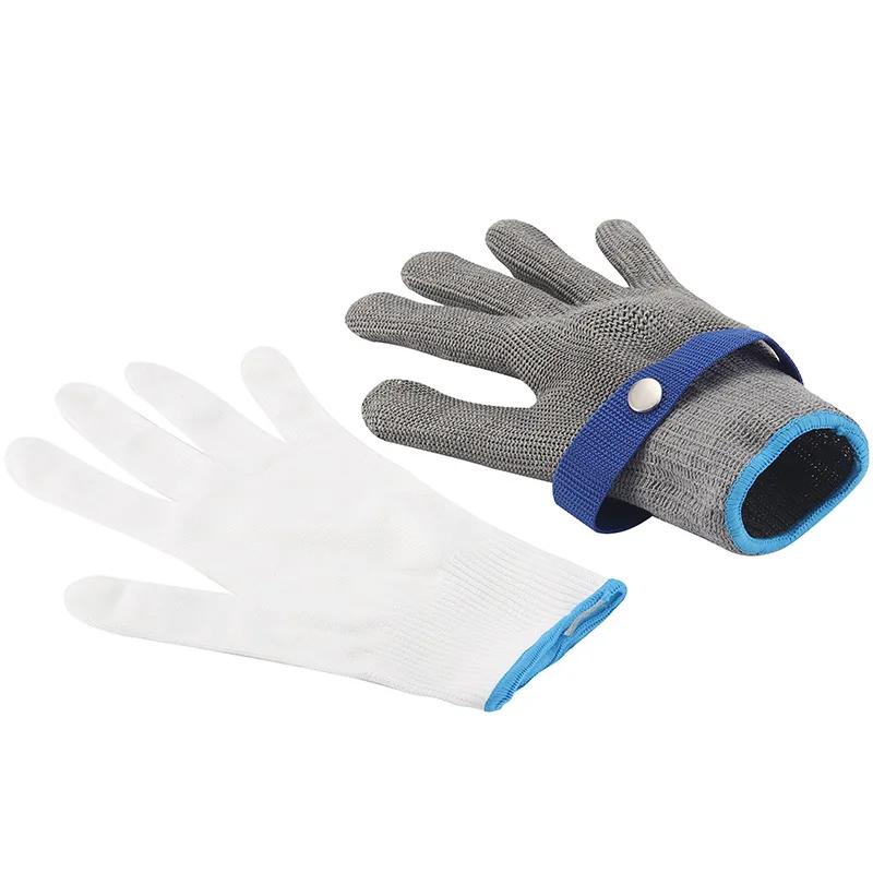 Schnittschutzhandschuhe aus Edelstahldraht, schnittfeste, gewebte Sicherheitsarbeitshandschuhe, sterben Fischtötende Küchenhandschuhe aus Metall und Eisen schneiden: PP / Blau