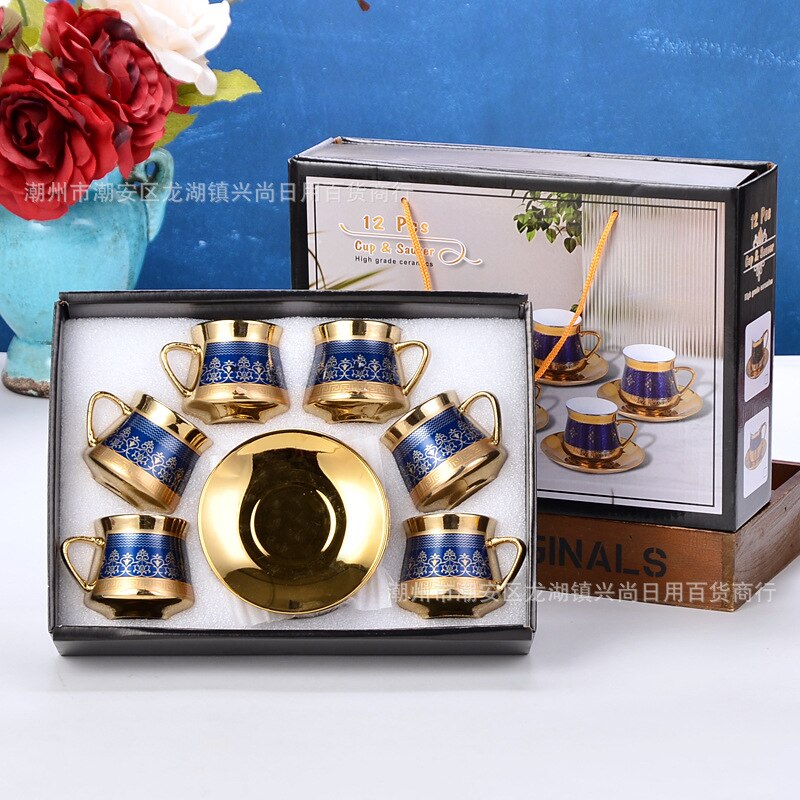 6 cups and 6 plates of ceramic cups box set European-style coffee cup hand-holding ceremony opening ceremony