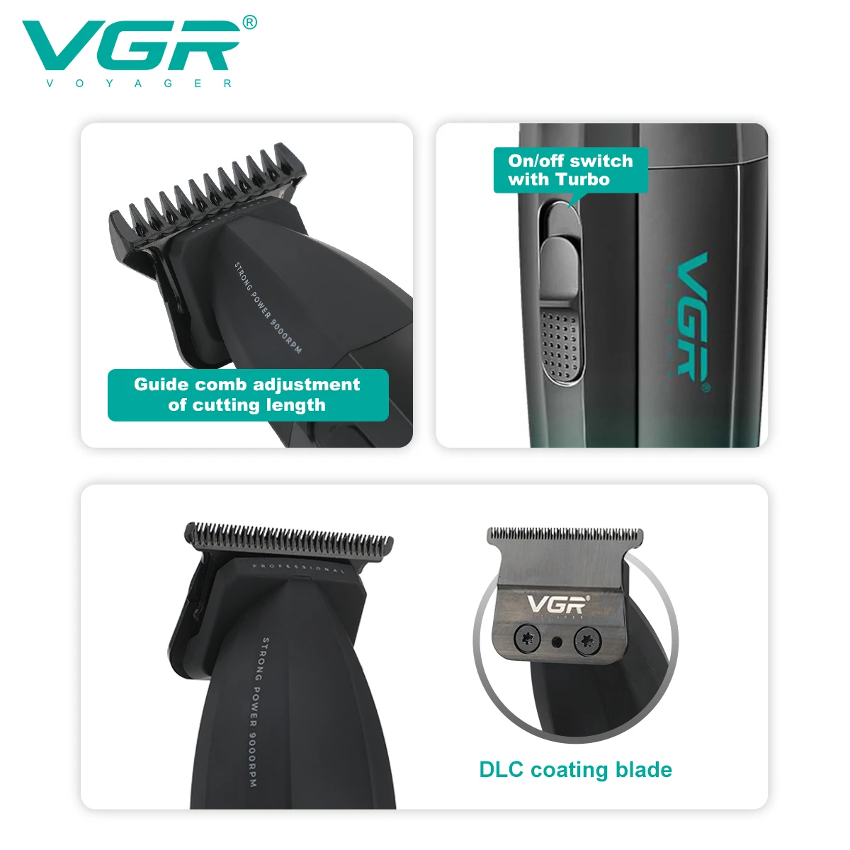 VGR tondeuse à cheveux professionnelle électrique Rechargeable tondeuse à cheveux barbe Kit de coupe de cheveux Machine de barbier tondeuse faciale pour hommes V-906
