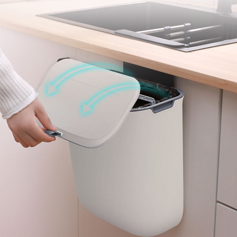 9L With Lid Waste Bin Kitchen Wall Mounted Trash Can Bathroom Toilet Door Hanging Trash Bin Garbage Car Recycle Dustbin Rubbish