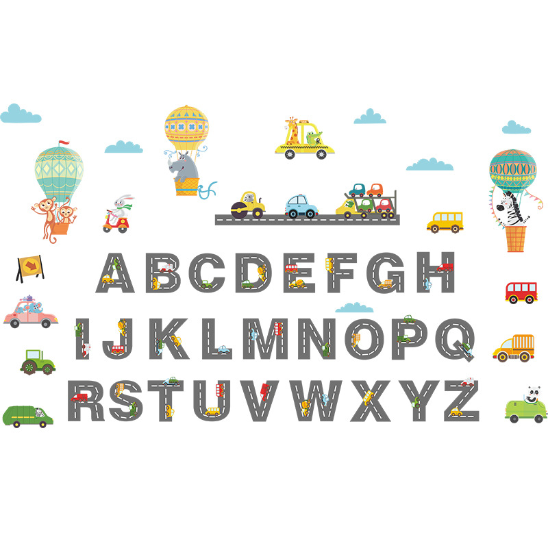Alphabet Cartoon Wall Stickers Decor DIY Removable Decals for Nursery Kids Baby Room Early Education Kindergarten Posters
