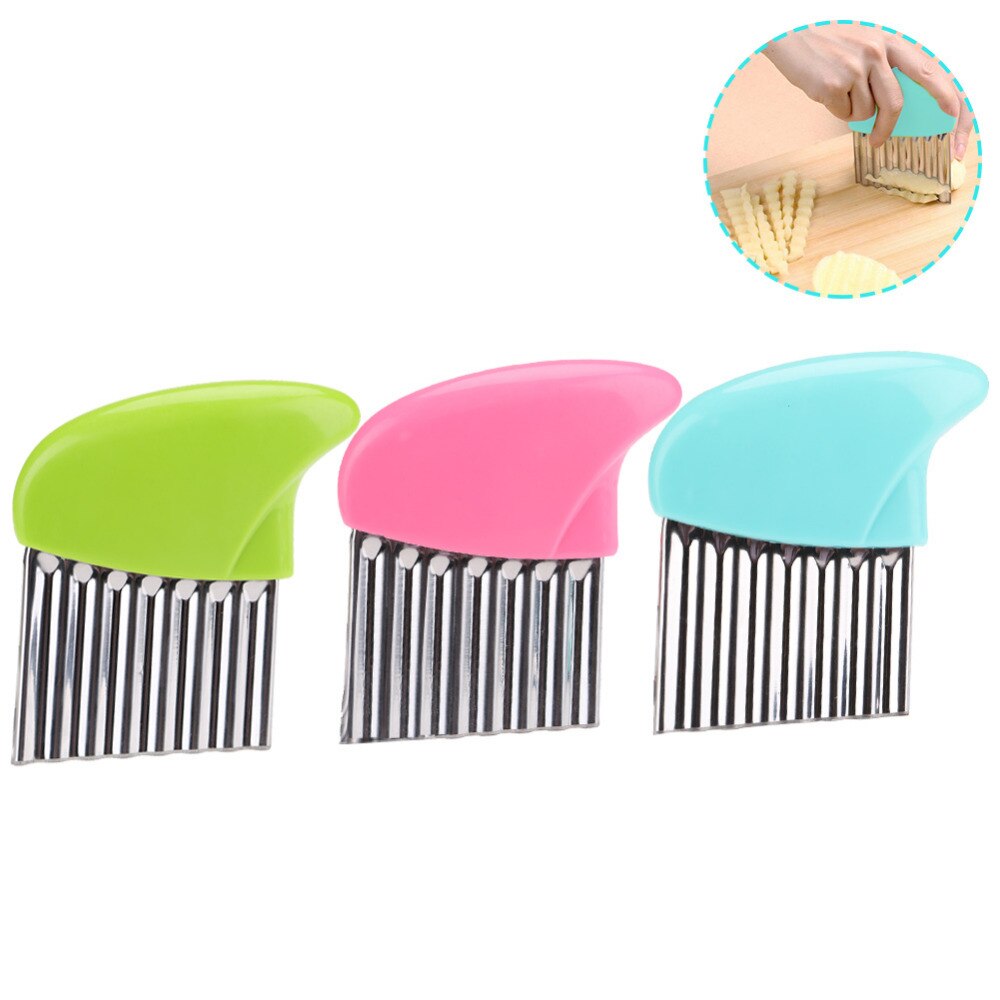 Frieten Cutter Rvs Aardappel Chips Golvende Randen Mes Fruit Groentesnijders Shredders Keuken Gadget