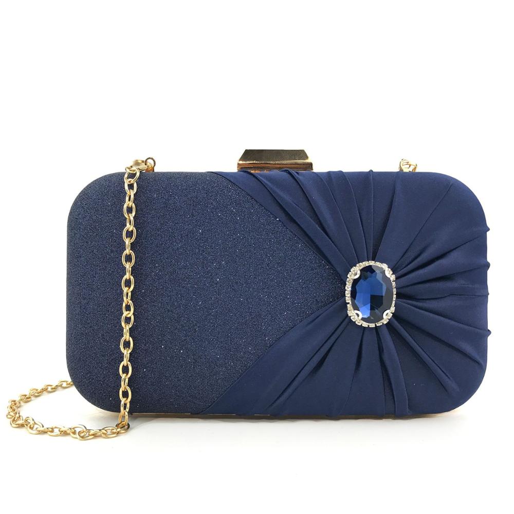 Damer tidevand stil middag taske håndlavet silke fold kjole taske med diamant banket kobling